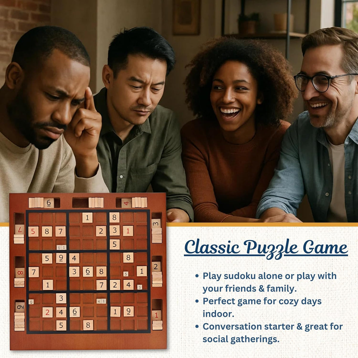 WE Games wooden sudoku board in medium stain, 11.5 inches, with number tiles - view 3
