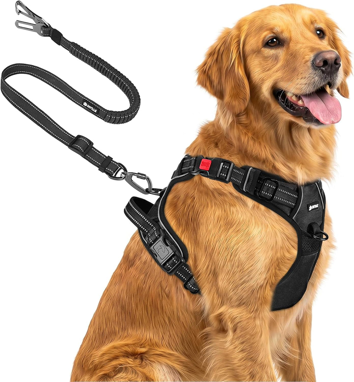 Joytale No Pull Dog Harness & Seat Belt, Easy On 3-Buckle, L - Black / Extra Large