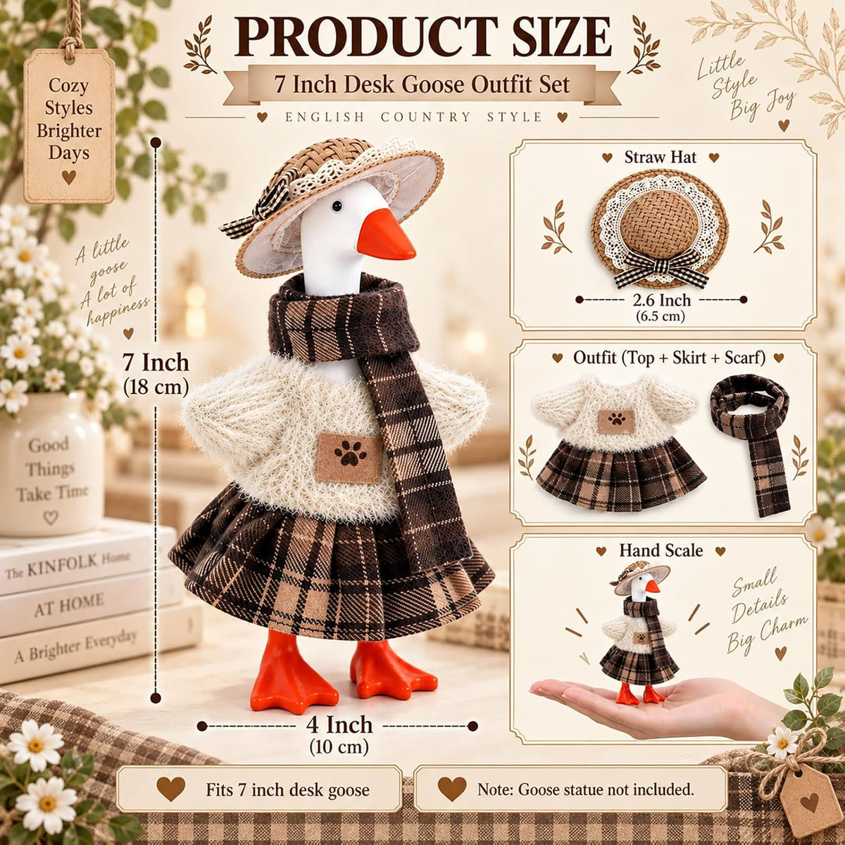 7inch Desk Goose Outfits, Mini Desktop Goose Clothes with Sunglasses & Necklaces, Brown Leopard - Cozy Winter Plaid / 7 Inch - image 2