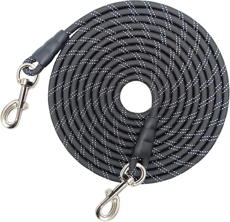 15/20/40/60/75FT Long Dog Tether, Tie Out Rope Dog Lead for Yard – Essentials for Dogs - 20FT / Black Reflective