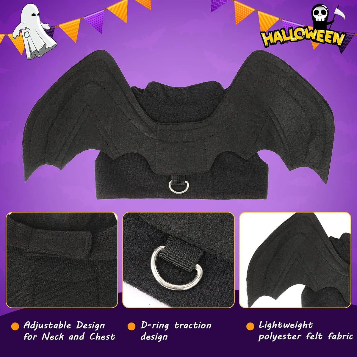 Dog Halloween Costume, Halloween Bat Wings for Dogs Cats - Small - image 3
