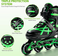Kuxuan Boys Adjustable Inline Skates with Light up Wheels for Kids - Stripe Green / Medium(Kids 13-3 US) - image 4