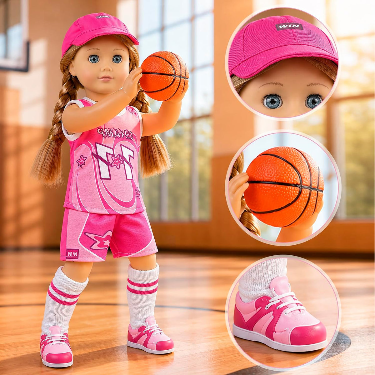 ARTST 18 inch doll soccer outfit with shirt, shorts, socks, headwear, shoes and mini soccer ball - view 12
