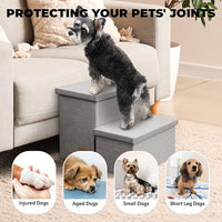 Dog Stairs with Storage 12" H, 2-Step Wider Dog Steps for Dogs Cats, Folding Sturdy Pet Stairs Climbing Sofa Couch, Ramp for Car Hold Up to 150 lbs (Gray, No Condo)