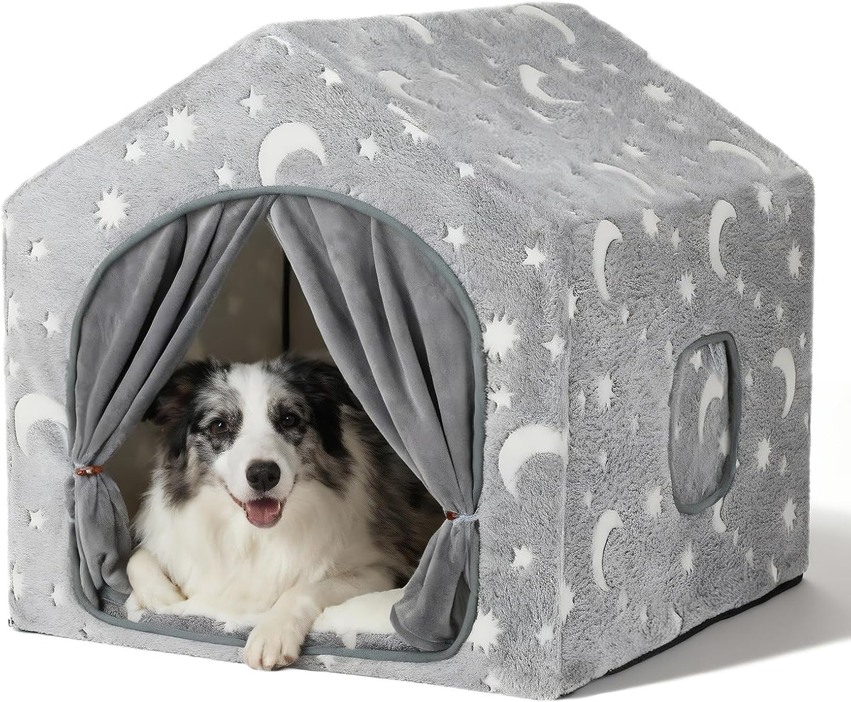 Indoor Dog House, Soft Warm Glow Dog Cave for Medium & Large Dogs – Essentials for Dogs - XL (29"×29"×29") / Grey