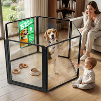 FXW AuraSpace Pro Clear Acrylic Indoor Dog Playpen, 32" H - Black / 32"H / 5 Panels + 1 Gate
