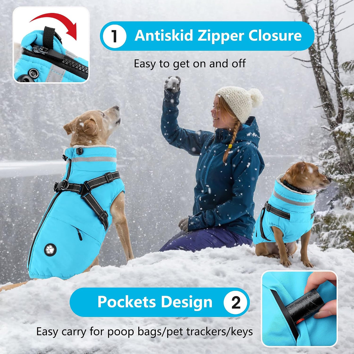 Dogcheer Dog Winter Coat with Harness - Sky Blue / Small(Chest:16.9", Back:11.8" Neck:12.5") - image 4