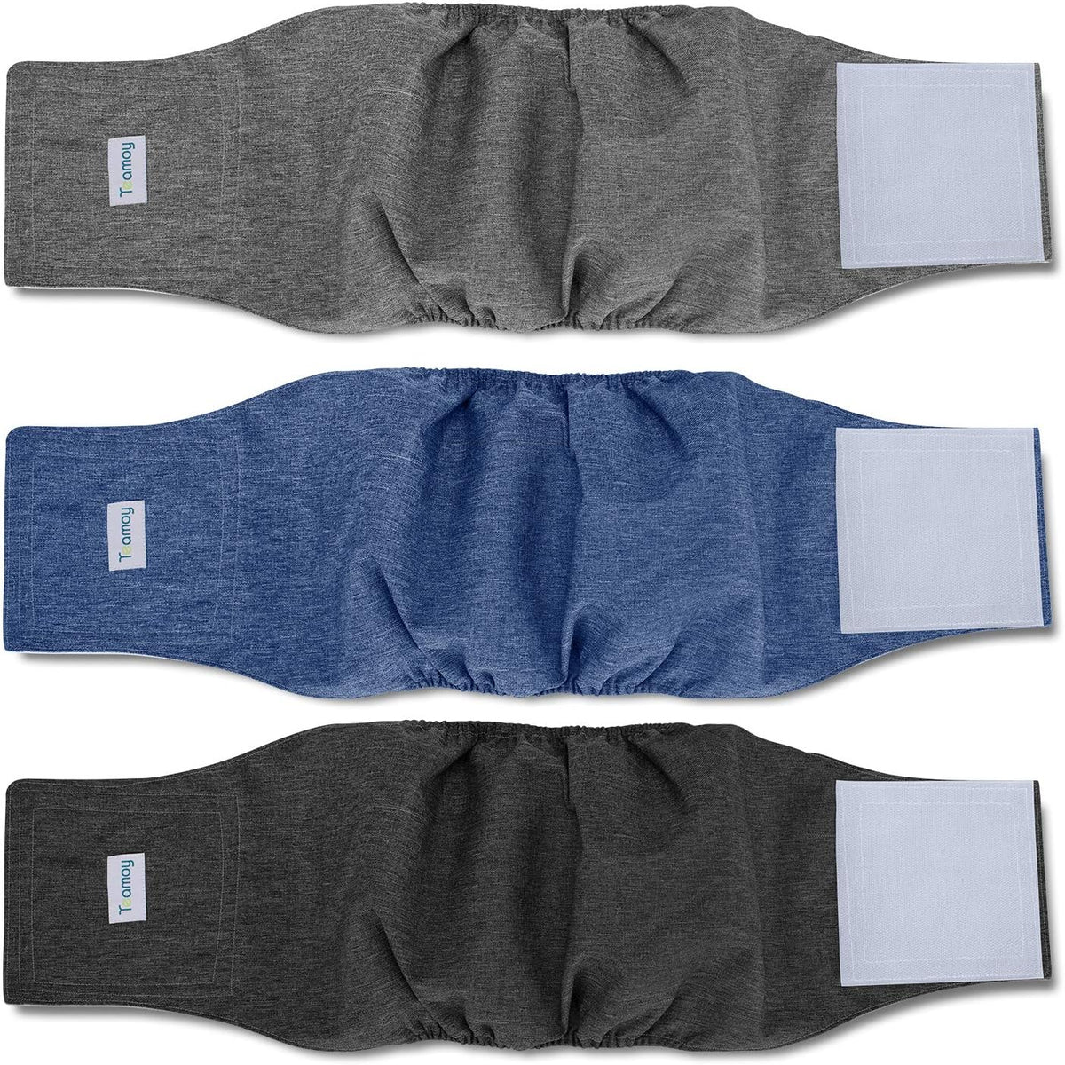 Teamoy Belly Bands for Male Dogs, Washable Wrap Diapers, S - L2(20"-24"Waist) / Black+ Gray+ Blue