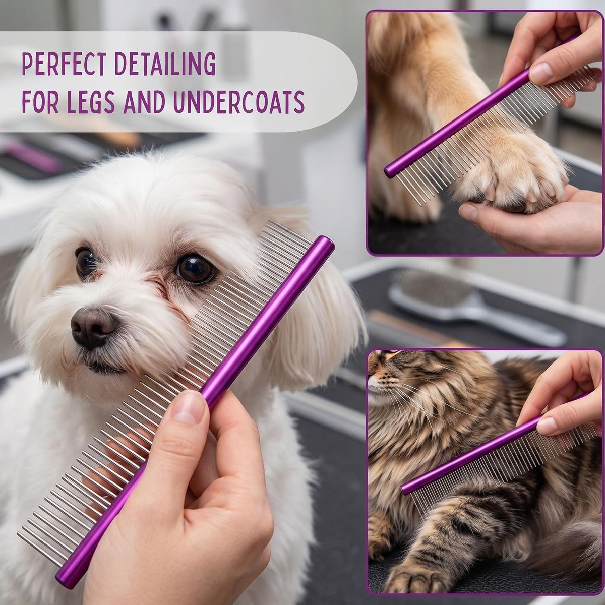 10-Inch Dog Combs for Grooming Matting - Purple / 8" - image 3