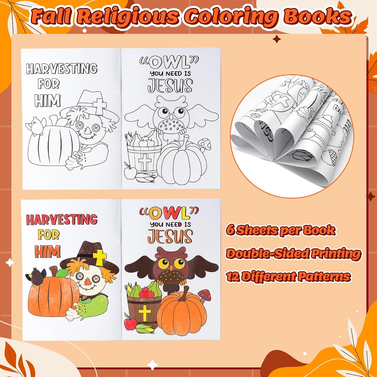 24Pcs Bible Coloring Books Religious Theme DIY Color-in Pages – Fun for Kids & Family - O-fall Religious Style ① - image 3
