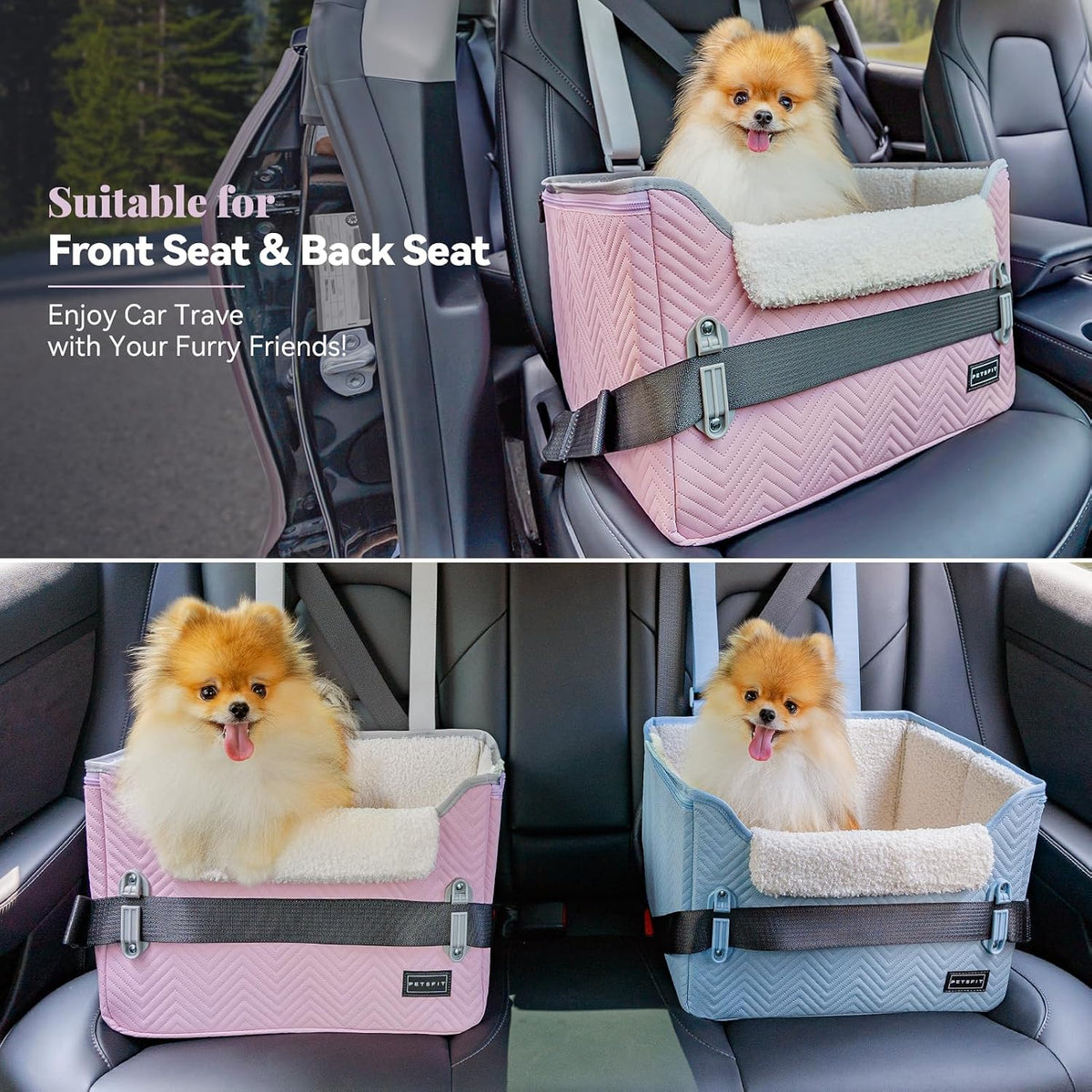 PETSFIT Dog Car Seats for Small Dogs, Patented Safety Buckles - Faux Leather / Light Pink - image 2