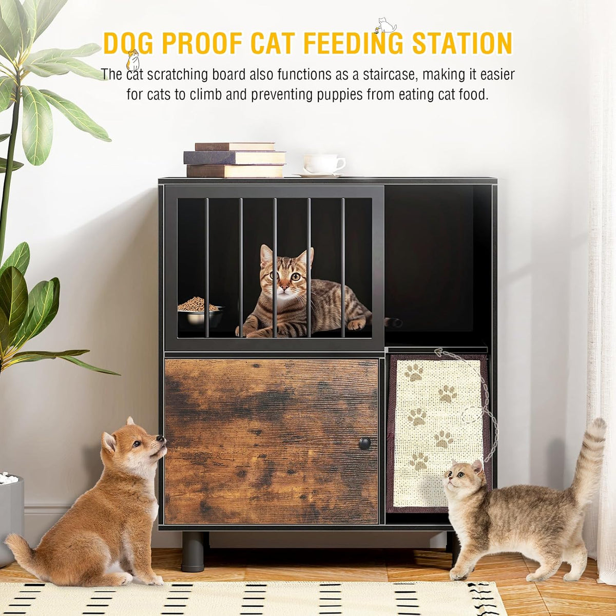 Metal Cat Feeding Station, Dog Proof Cat Feeding Station - black vintage color - image 2