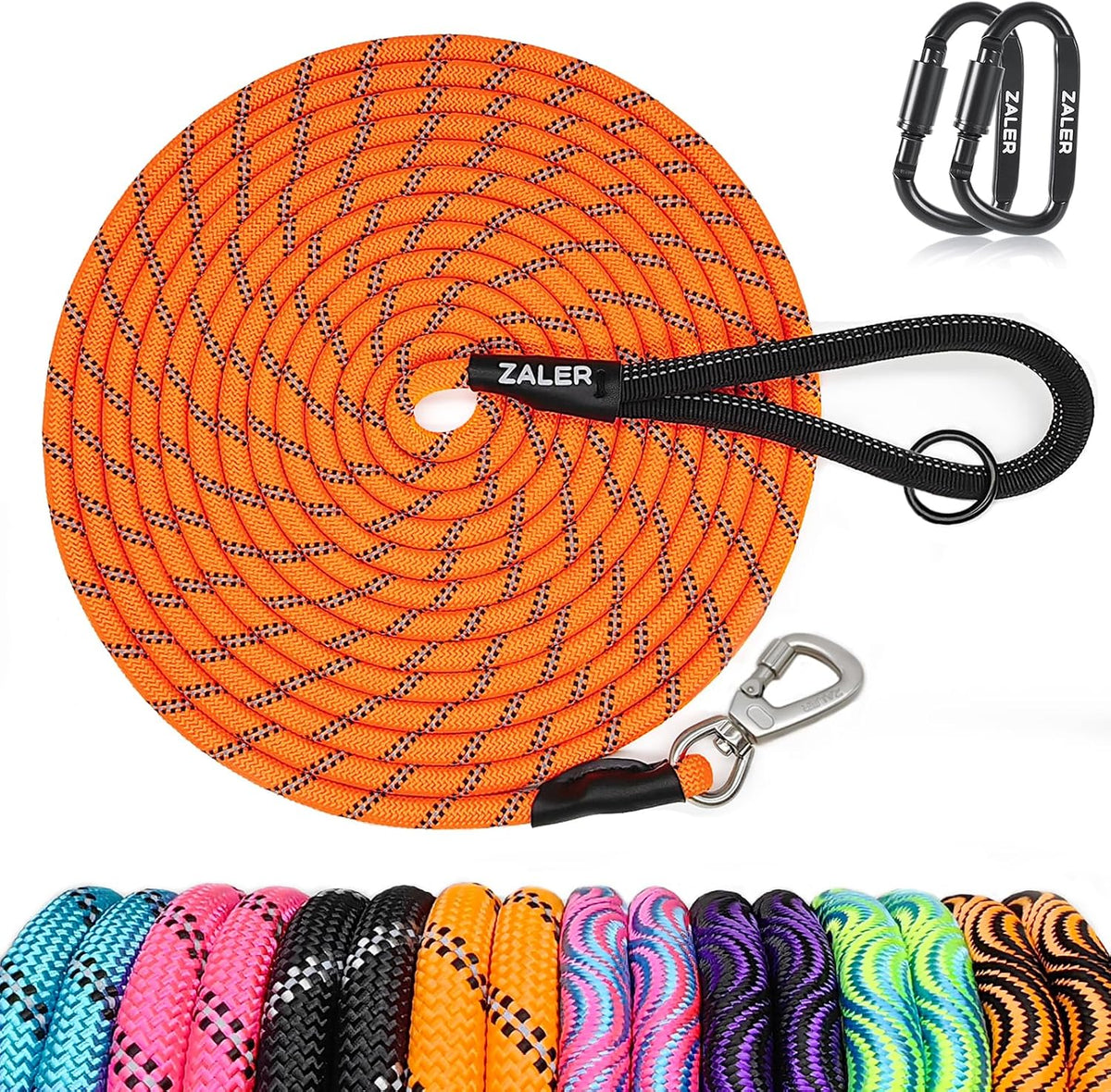 ZALER Long Dog Leash, 50 feet 30ft 20ft 15ft 10ft Dog Training Lead, Heavy Duty Reflective Check - Orange / 10FT*2/5"