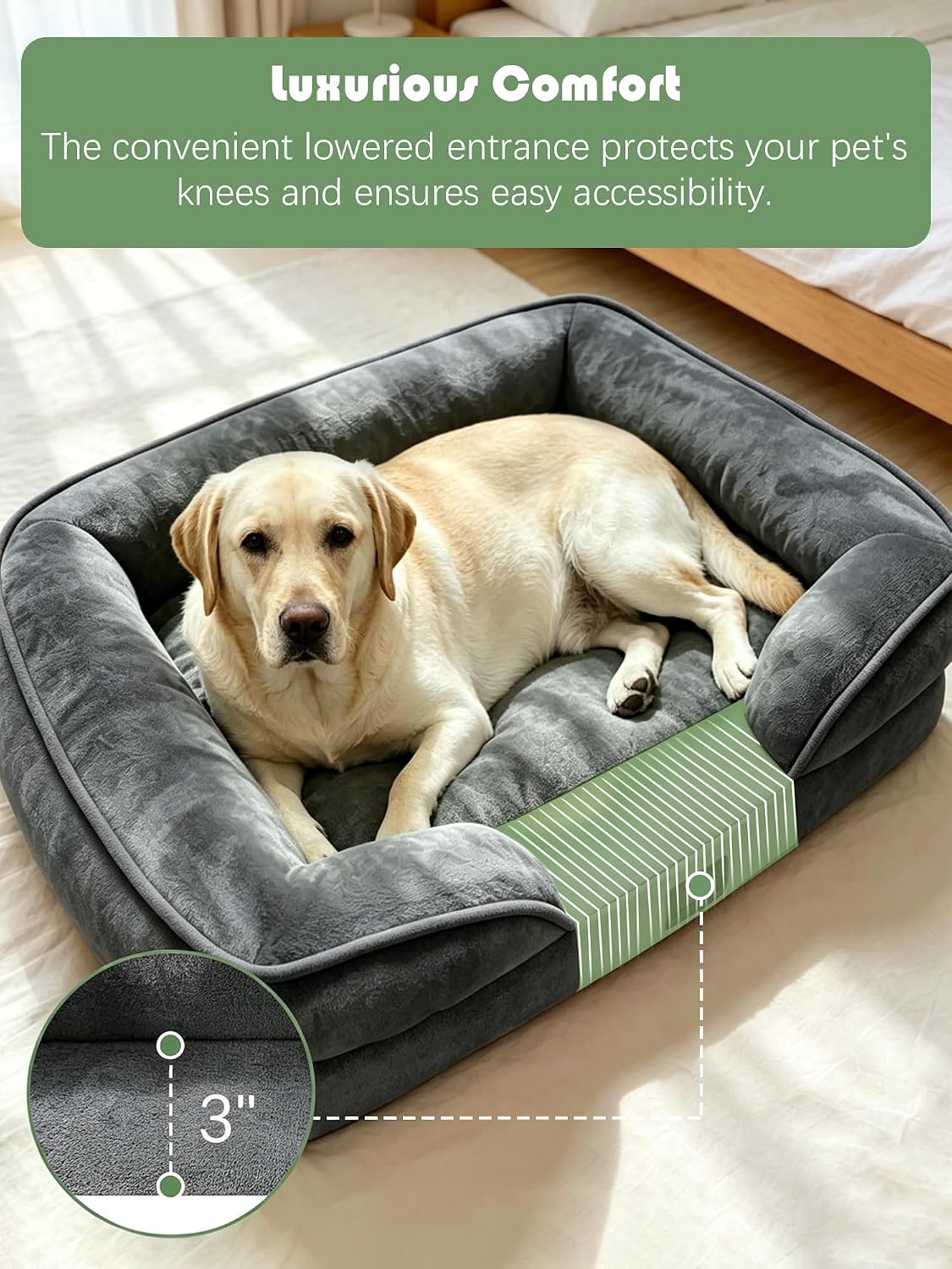 Spotted Play Orthopedic Dog Bed with Sides - Dark Grey / 42.0"L x 32.0"W x 6.5"Th - image 3