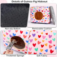 Bienbee Guinea Pig Hideout, Washable Guinea Pigs House Cozy Guinea Pigs Bed for Small Pet Bunny/Rabbit/Hamster/Chinchilla Guinea Pig Accessories Colorful Hearts