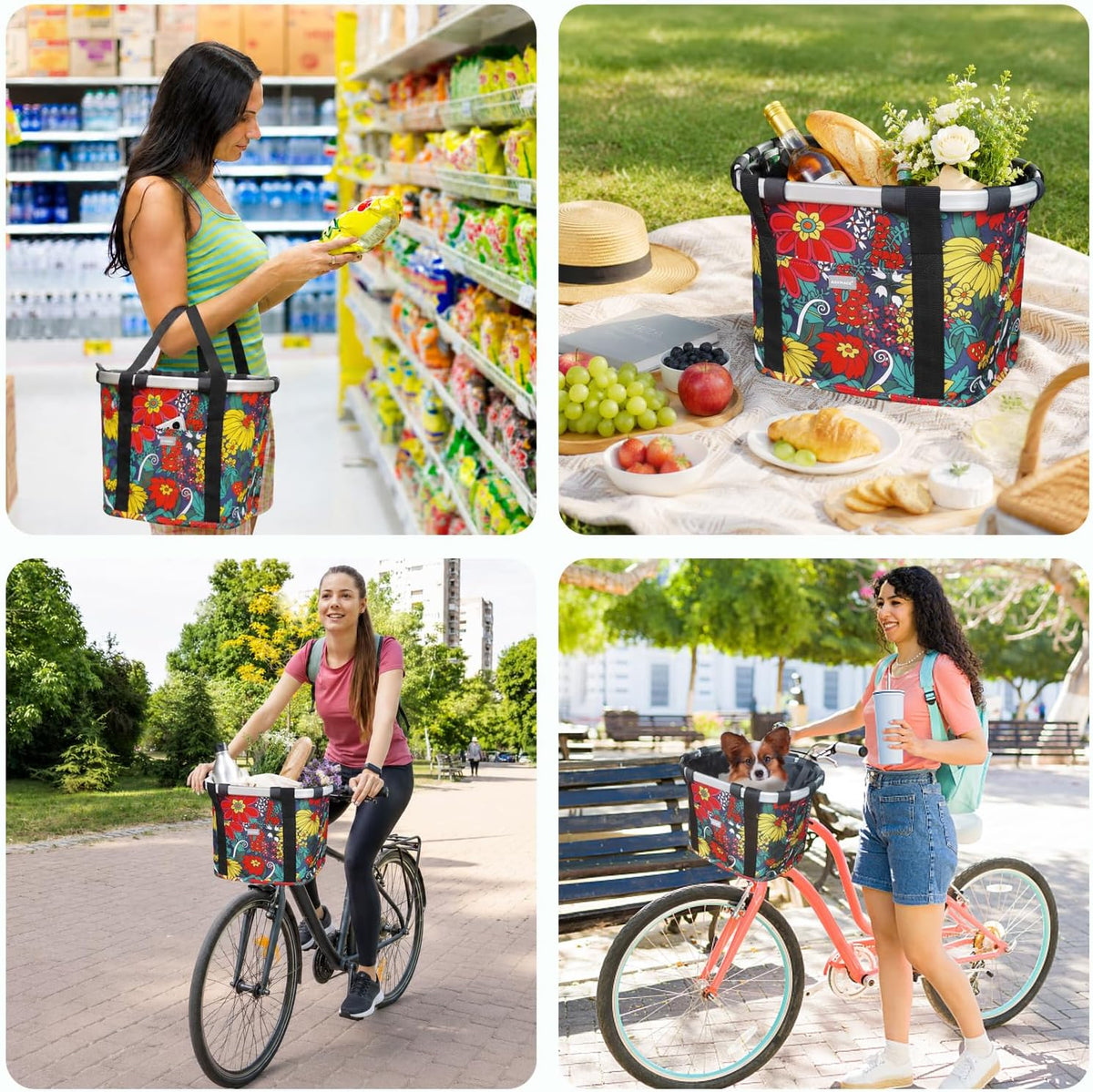 Bicycle Basket Dog Bike Handlebar Basket Front - Red Flower - image 3