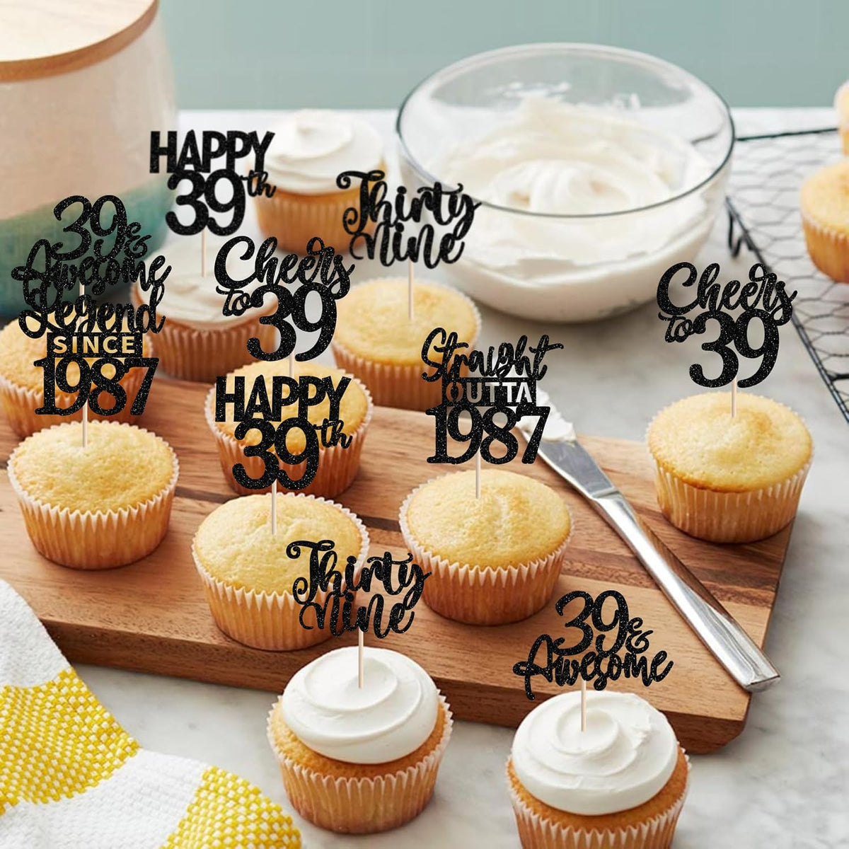 24PCS Black Happy 50th Birthday Cupcake Toppers Fifty Straight Outta - Black / 39th - image 4
