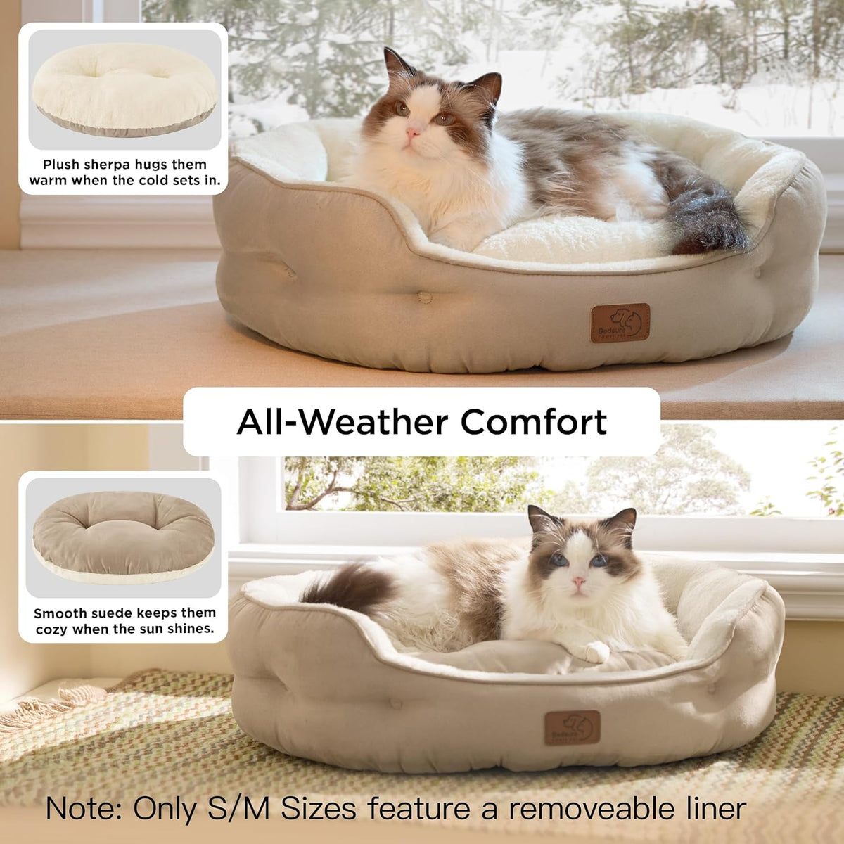 Bedsure Small Dog Bed Washable, Round Cat Beds for Indoor Cats - 20"L x 19"W x 6"Th / Camel - image 2