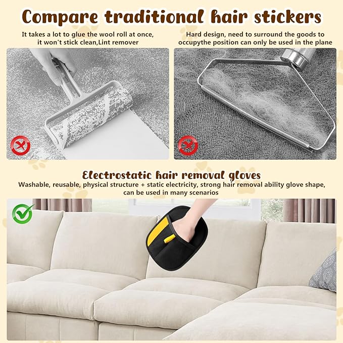 5Pcs Electrostatic Pet Hair Removal Glove for Dogs & Cats, Reusable Grooming Pet Hair Remover Tool for Couch, Carpet, Curtain