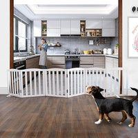 ZJSF Foldable Freestanding Indoor Dog Gate for House Wood White Long Pet Gates Dog Fence for Stairs Puppy Gates for Hallways,Pet Fence, Puppy Gate,Support Feet Included 24 "Height-6 Panels