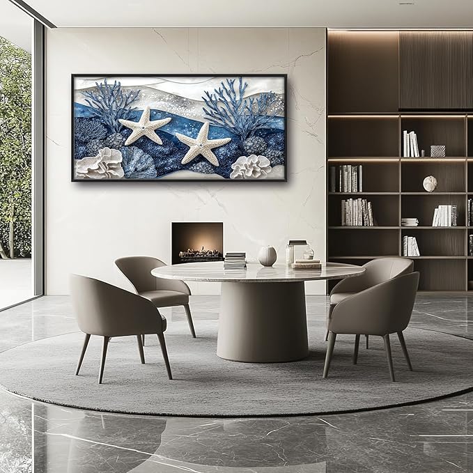 Large Starfish Nautical Wall Art for Living Room, Ocean Canvas Oversized Wall Decor, Sea Animal Modern Framed Pictures Painting Print Artwork for Bedroom Office 60"L x 30"W