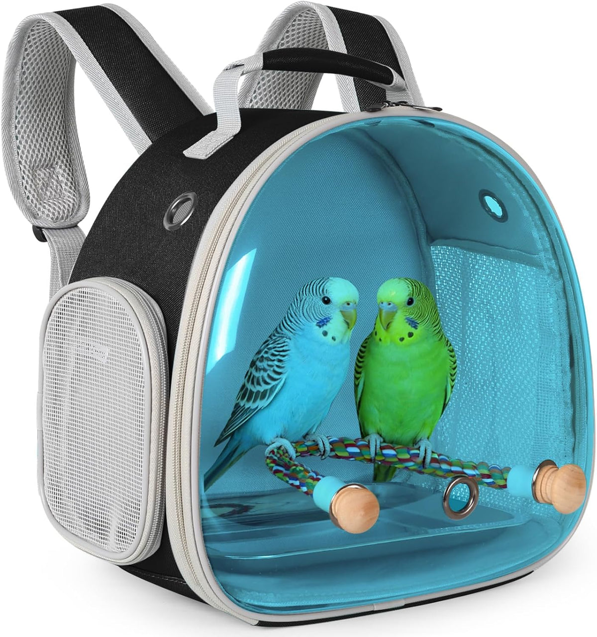 Small Bird Travel Backpack Carrier Cage - Blue / Tint Bubble + Tray
