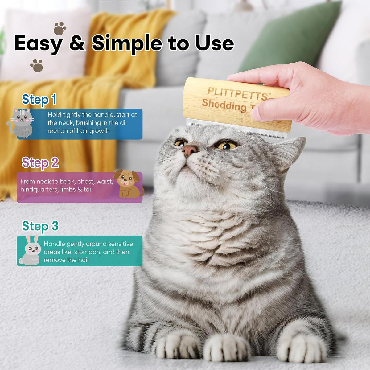 Dog Brush for Shedding, Deshedding Grooming Tool for Dogs, Cats – Essentials for Dogs - 5.2 Inch - image 3
