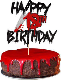 Zhuoweism Halloween horror Happy Birthday glitter cake topper on bamboo stick