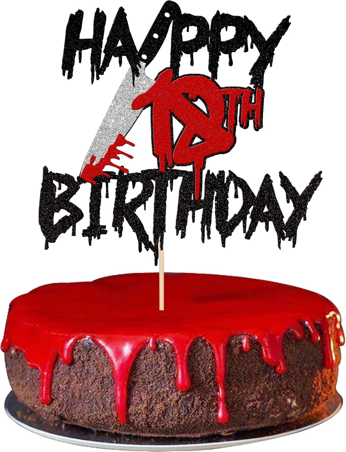 Zhuoweism Halloween horror Happy Birthday glitter cake topper on bamboo stick