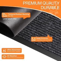 Indoor Outdoor Door Mat, 4' x 2' Doormat for Entryway, Rubber Backing Non Slip Front Door Mat Outside Entrance, Super Absorbent Commercial Floor Mat for Home Office, Black