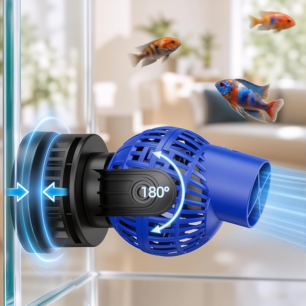 FREESEA Magnetic Wave Maker for Aquarium: 1s Mounts on 15mm Glass - 1050 GPH (Blue)