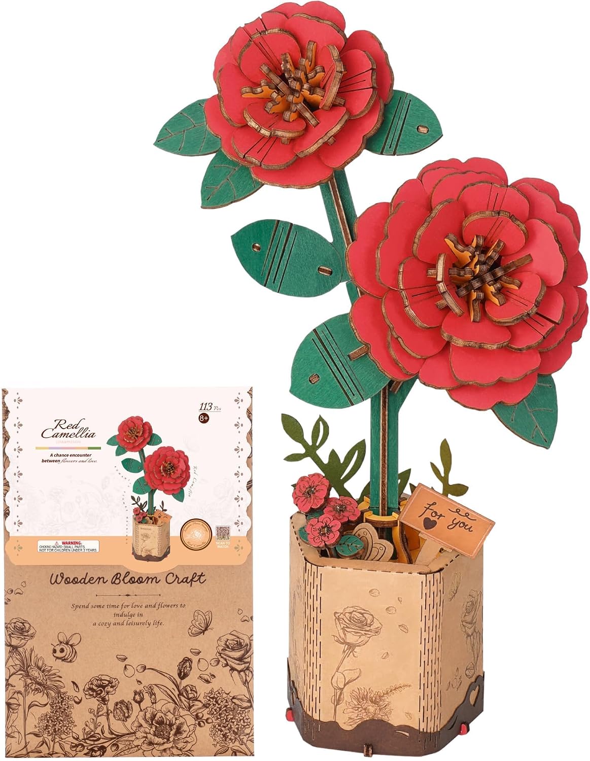 Wowood 3D wooden pink lily flower puzzle assembled model - view 3