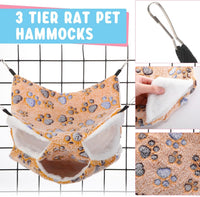 Abbylike 9 Pieces Rat Hammock 3 Tier Guinea Pig Ferret Hammocks Small - Light Brown, White, Black / Paw - image 3