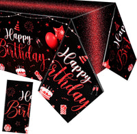 Tudomro 3 Pcs Plastic Happy Birthday Party Tablecloths - Black Red / 3