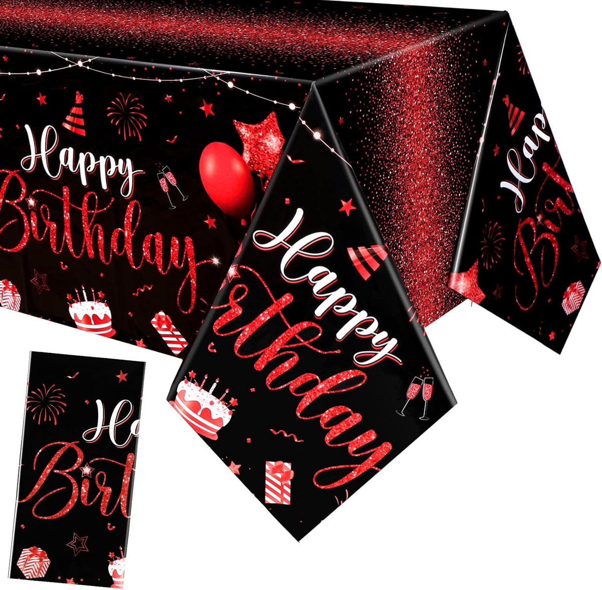 Tudomro 3 Pcs Plastic Happy Birthday Party Tablecloths - Black Red / 3