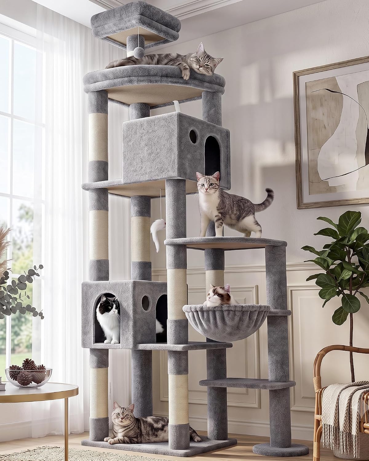 Globlazer Giant Cat Tree for Indoor Large Cats, F83 - 83inch / Ligth Grey