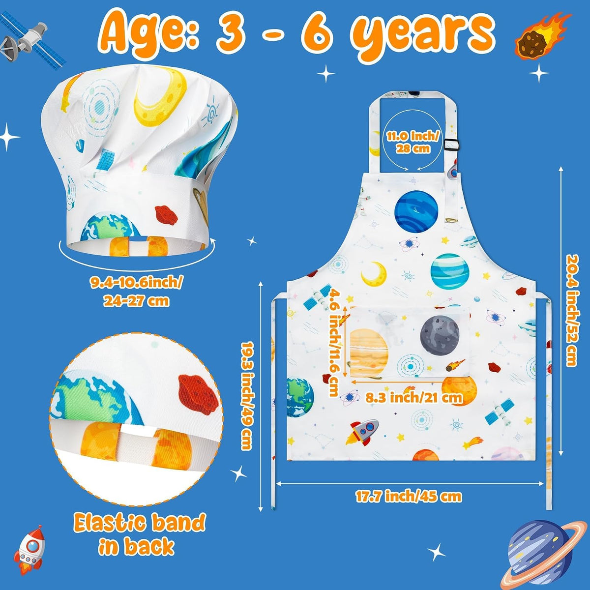 4Pcs Kids Apron and Chef Hat Set Gift for Girls Boys - Planet - image 2