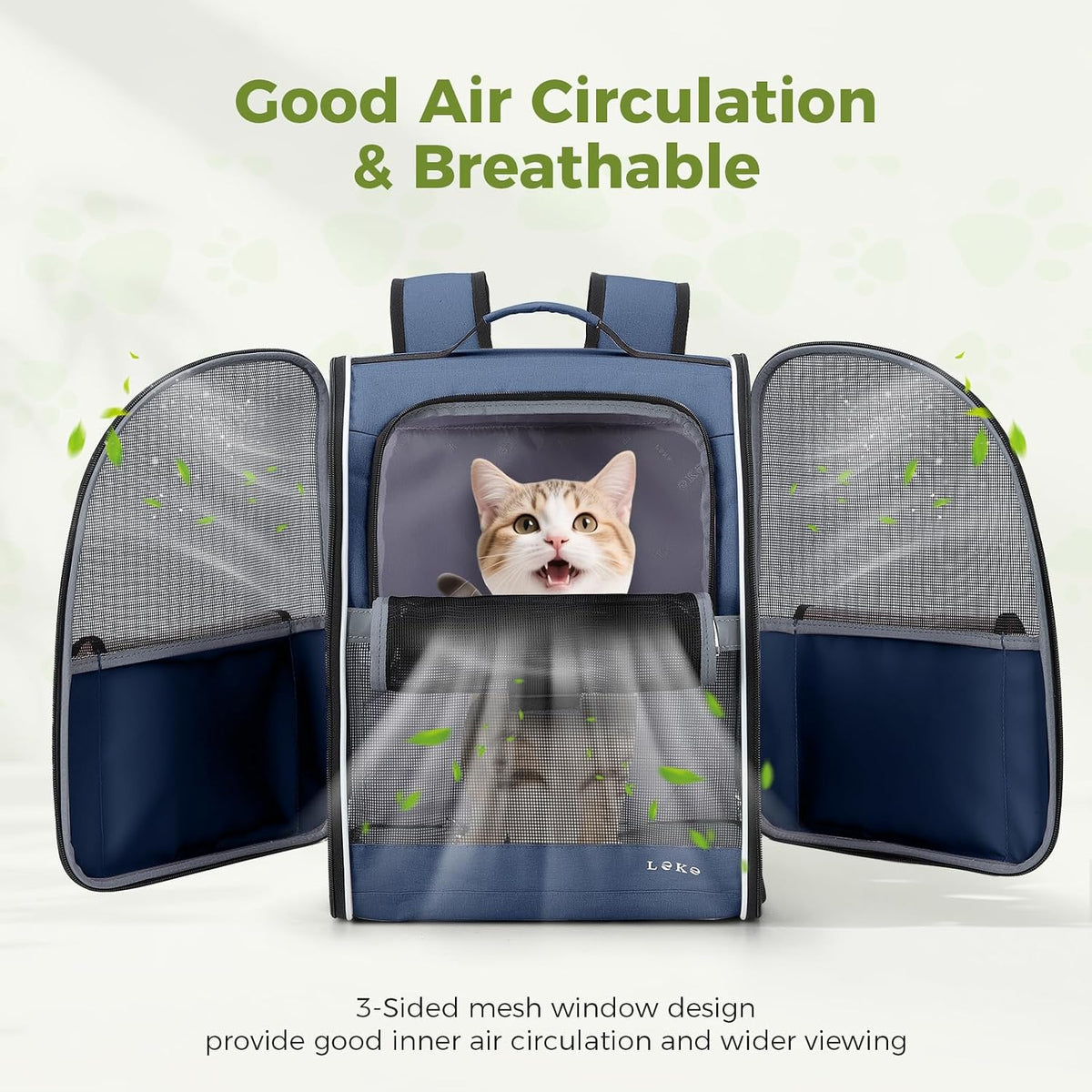 Lekereise Dog Carrier Backpack for Small Medium Dogs Cats up to 18 lbs - Blue / M-Mesh Window - image 3