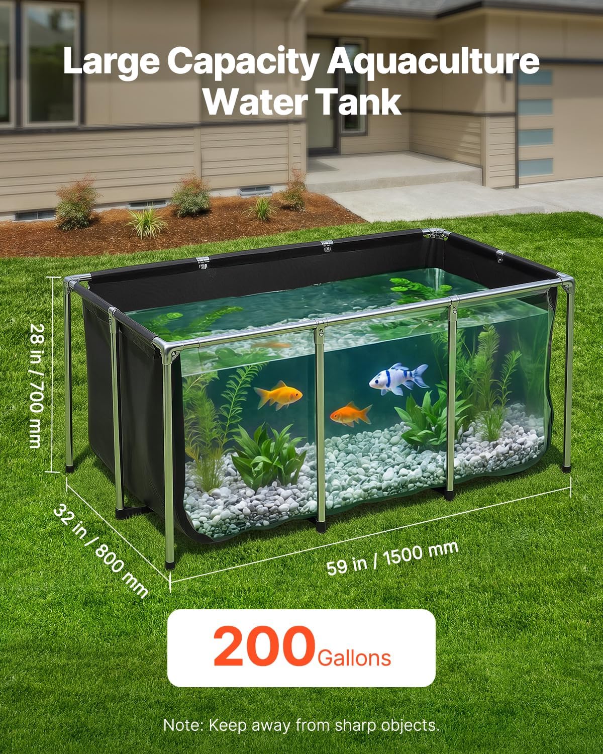VEVOR Canvas Fish Pond, Turtle Pond - Black / 200 Gal /59 x 32 x 28 in / With Clear Panel - image 2