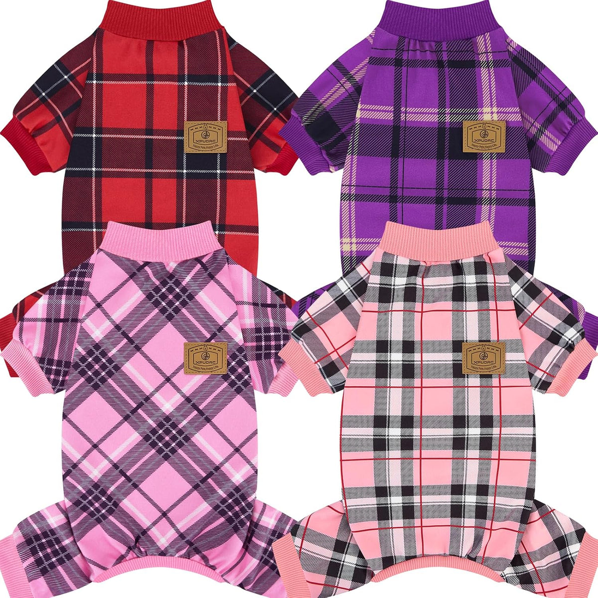 4 Pack Dog Pajamas for Small Dogs Cats Plaid Doggie Clothes Puppy - Pink Plaid / XX-Large (26-40lbs)