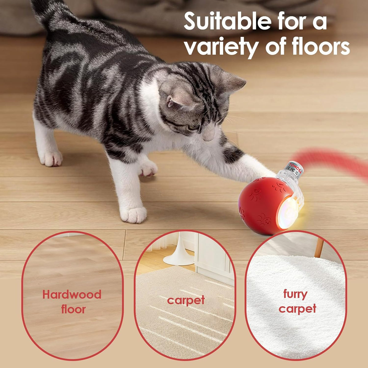 Interactive Cat Ball Toy, Motion Activated, RGB Lighting - Red - image 2