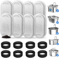 Cat Fountain Filters, 16 Pack Cat Water Fountain Filter for 67oz/2L Cat Water Fountain Stainless - 8 Filters+ 8 Sponges
