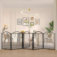 BHG Metal No-Assembly Freestanding Dog Gate with Door Walk Through - Black / 5 panels