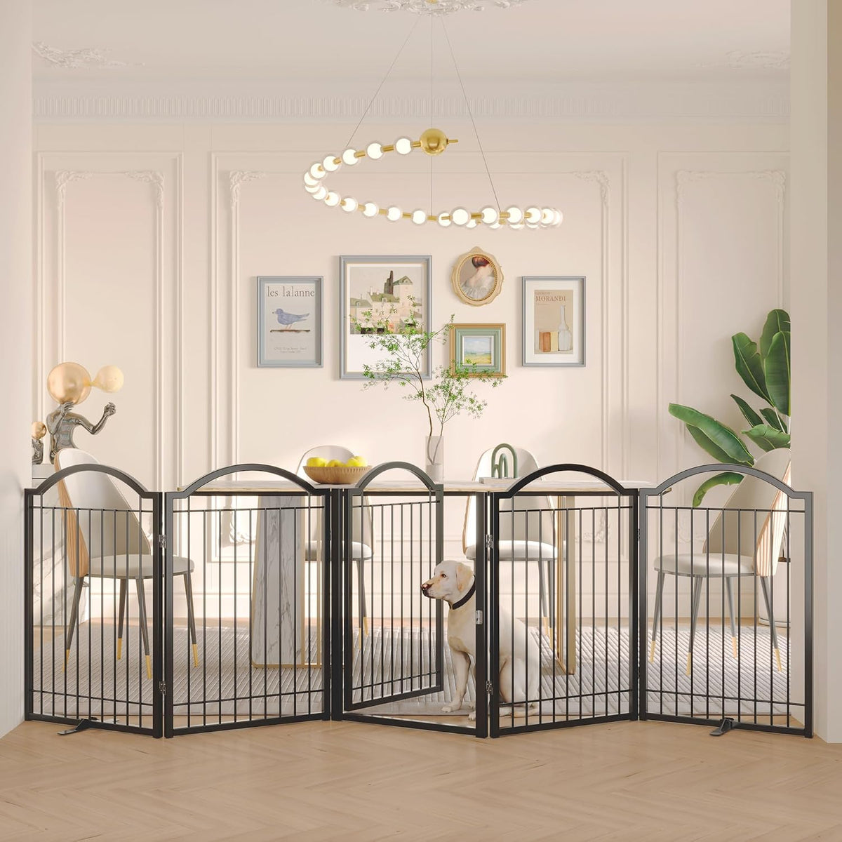 BHG Metal No-Assembly Freestanding Dog Gate with Door Walk Through - Black / 5 panels