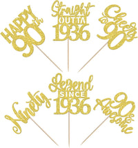 24PCS Black Happy 50th Birthday Cupcake Toppers Fifty Straight Outta - Gold / 90th - image 3