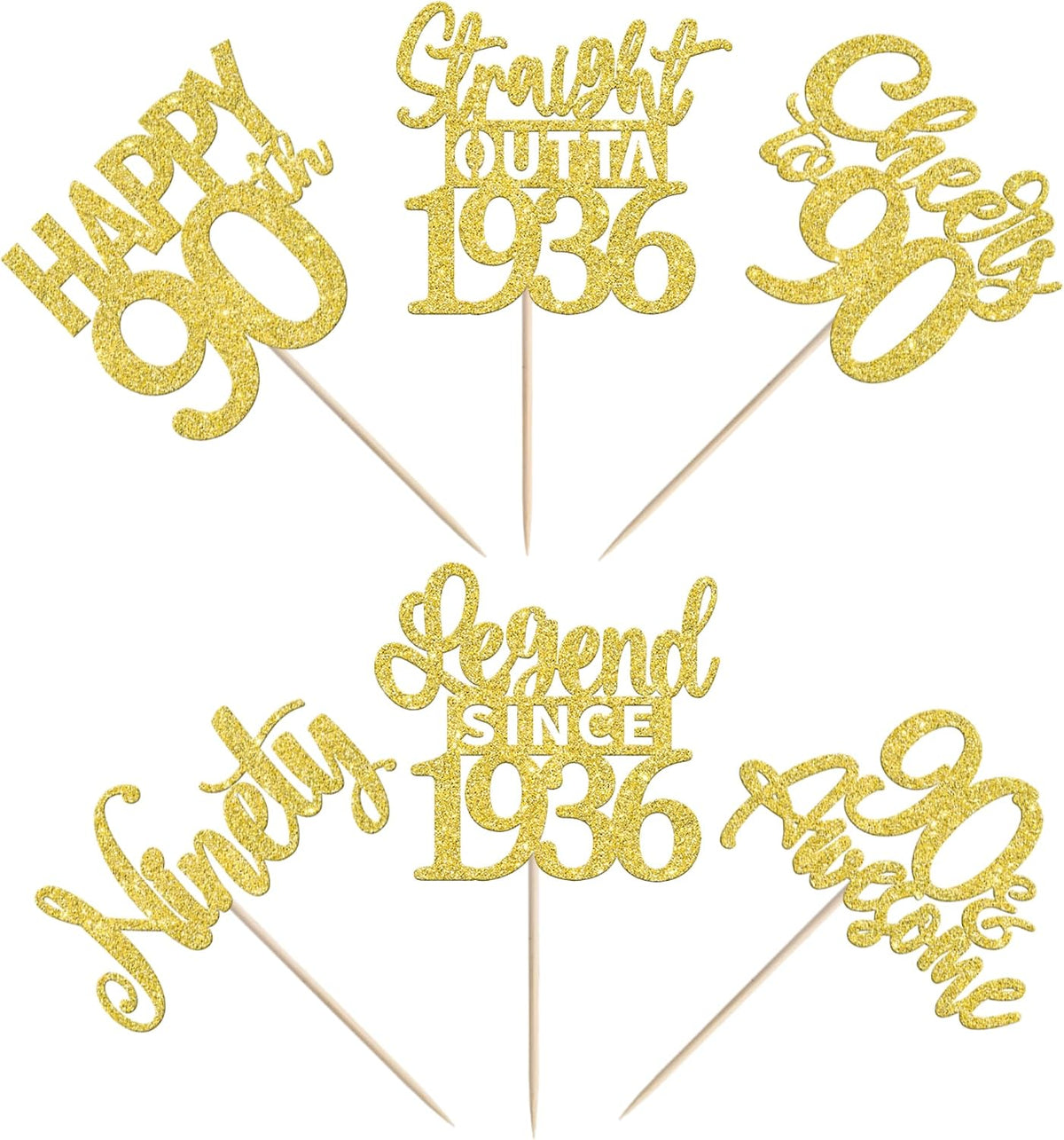 24PCS Black Happy 50th Birthday Cupcake Toppers Fifty Straight Outta - Gold / 90th - image 3