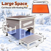 Large Outdoor Cat House with Soft Mat, Wooden Feral Cat Shelter – Essentials for Cats - Grey-with Heated Pad - image 2