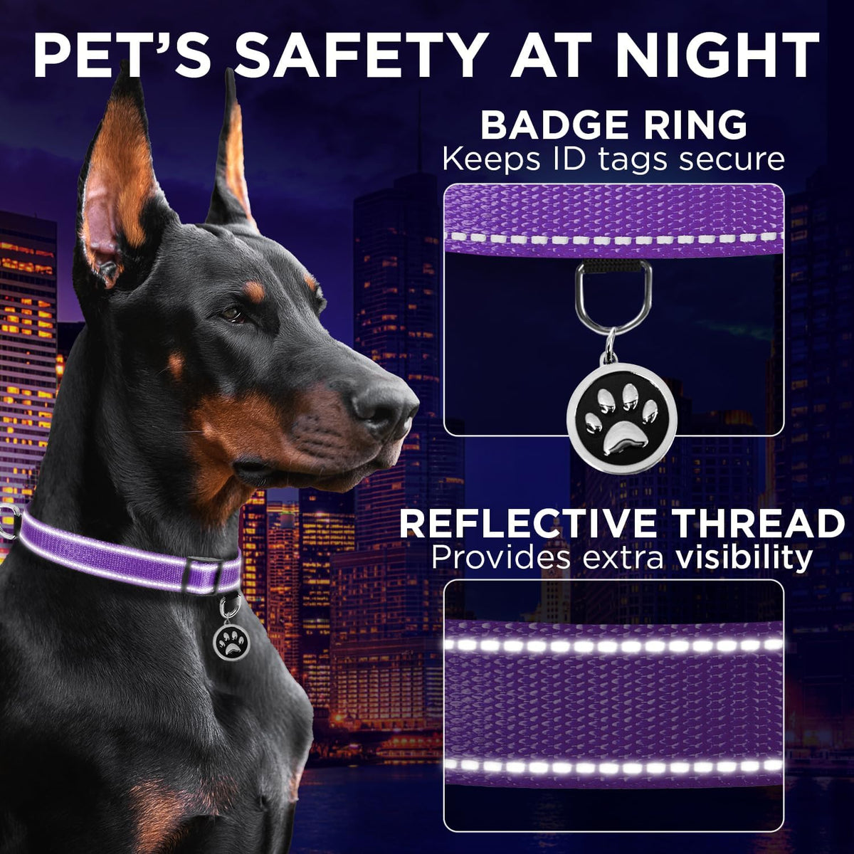 Reflective Neoprene Padded Dog Collar with Quick Release Buckle – Essentials for Dogs - Purple / Small - image 4