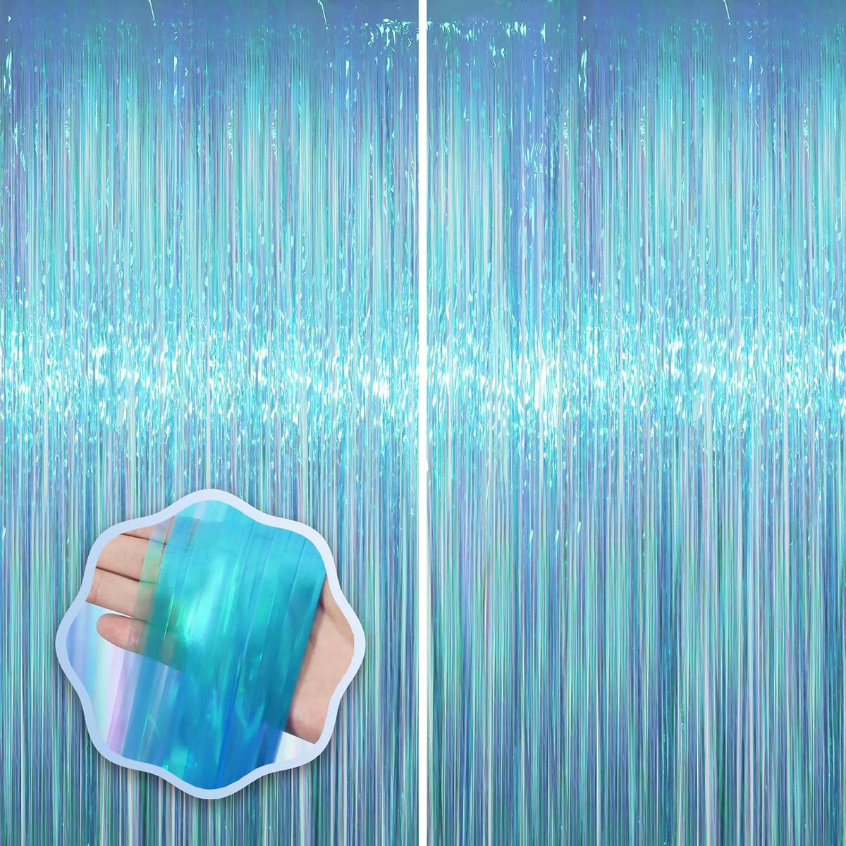 Voircoloria 2 Pack Gold Foil Fringe Backdrop Curtains - Iridescent Blue / 2