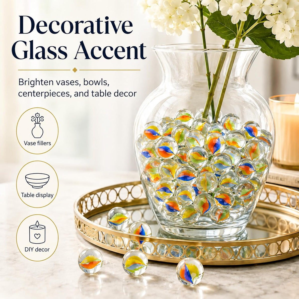 Sukh 78 Pcs Glass Marbles - 80 Pcs - Orange, Yellow, Blue, Green - image 3